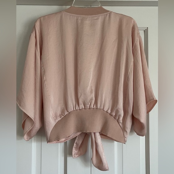 HEI HEI by Anthropologie Athleisure Pink Satin-like Jacket w/Tie Front, Size L - Picture 5 of 9